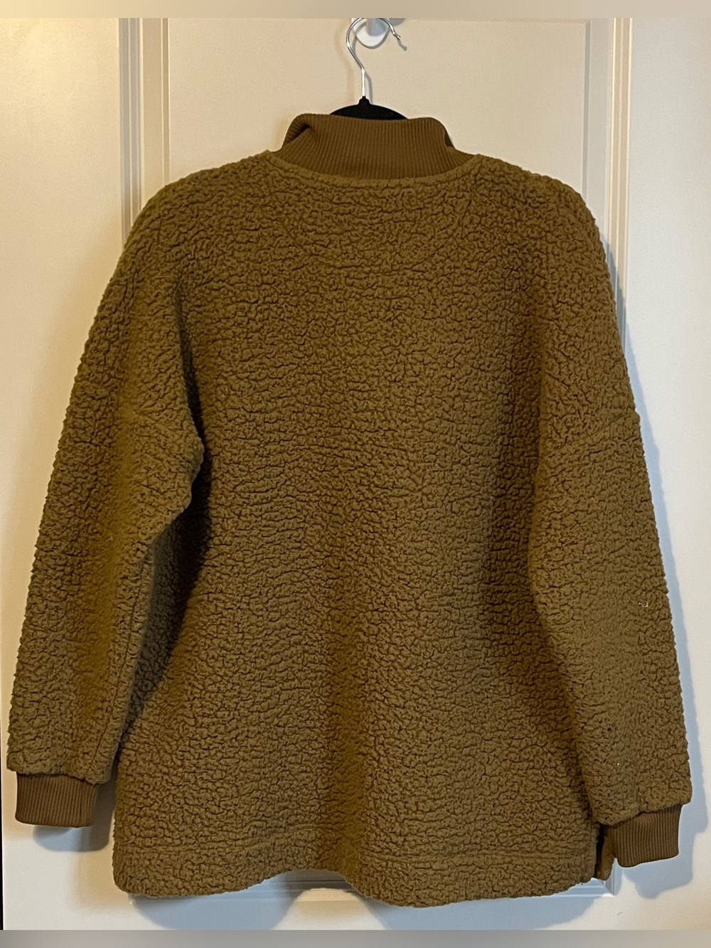 Aerie Sherpa Fleece Olive Brown Quarter-Zip Pullover Oversized Small - Picture 3 of 6